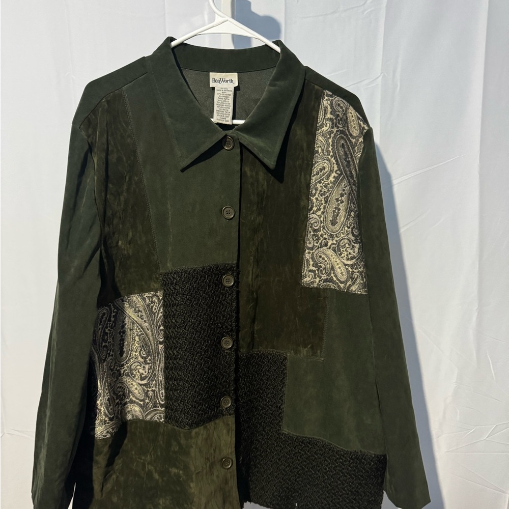 BonWorth Dark Green Jacquard Patch Blazer Size XL